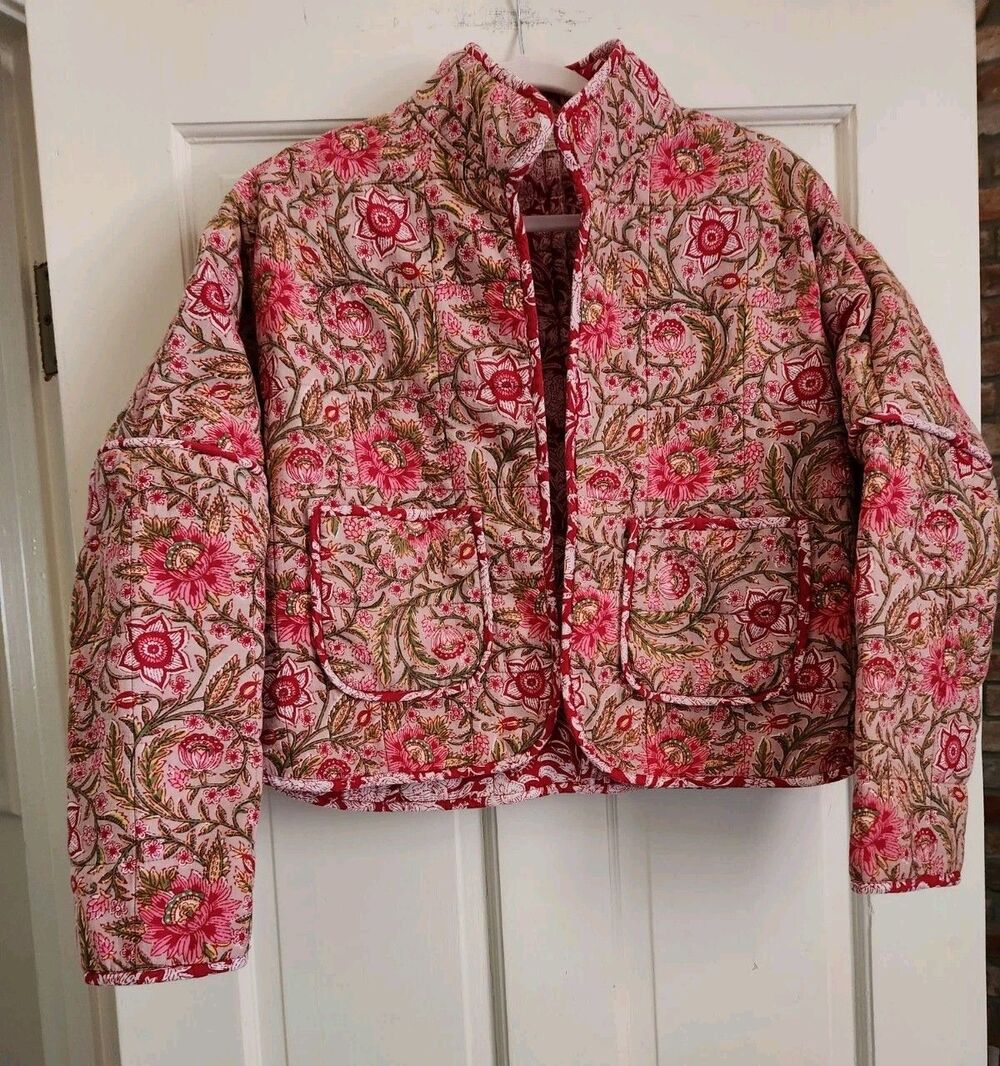 Cottagecore Lagenlook Coastal Grandma Boho Boxy Cotton Paisley Adorn Jacket